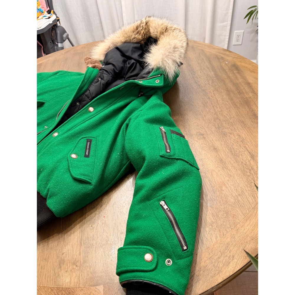 Canada Goose Chilliwack varsity Bomber Green Wool Down Fur Trim Jacket Mens Med - Picture 6 of 16